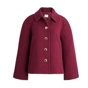 J. Crew Cropped Wool-Blend Swing Coat Capelette Vintage Burgundy‎ L